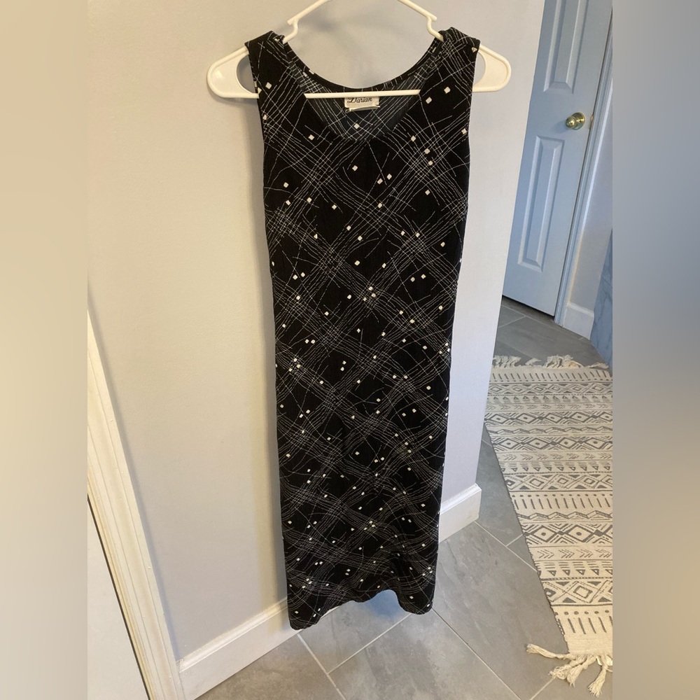 DARIAN vintage sleeveless black and white dress with waist tie size 8